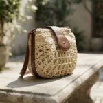 Woven Summer Crossbody Bag-Natural Straw and Brown