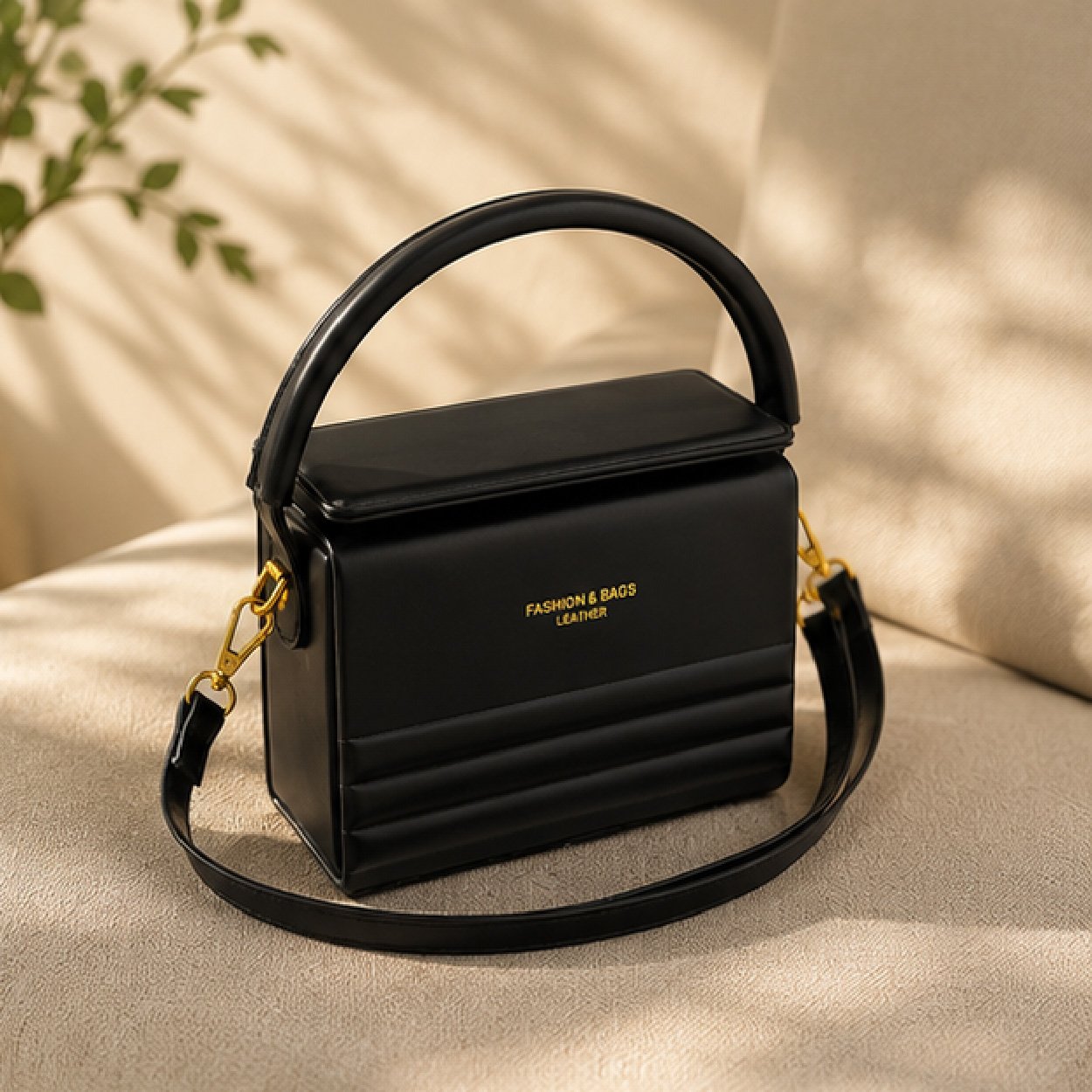 08-06 Structured Box Top-Handle Satchel-Black - Image 1